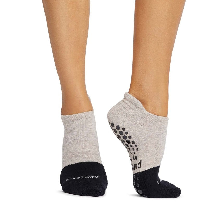 Pure Barre Oatmeal and Black Circle P Crew Sticky Socks