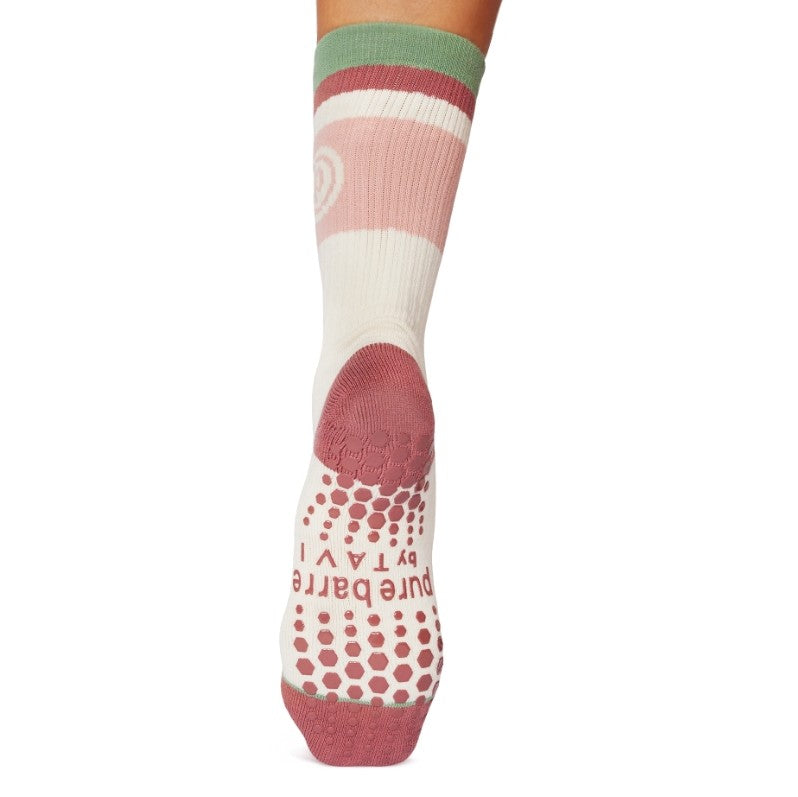 Pure Barre Natural Mauve Stripe Sticky Crew Socks