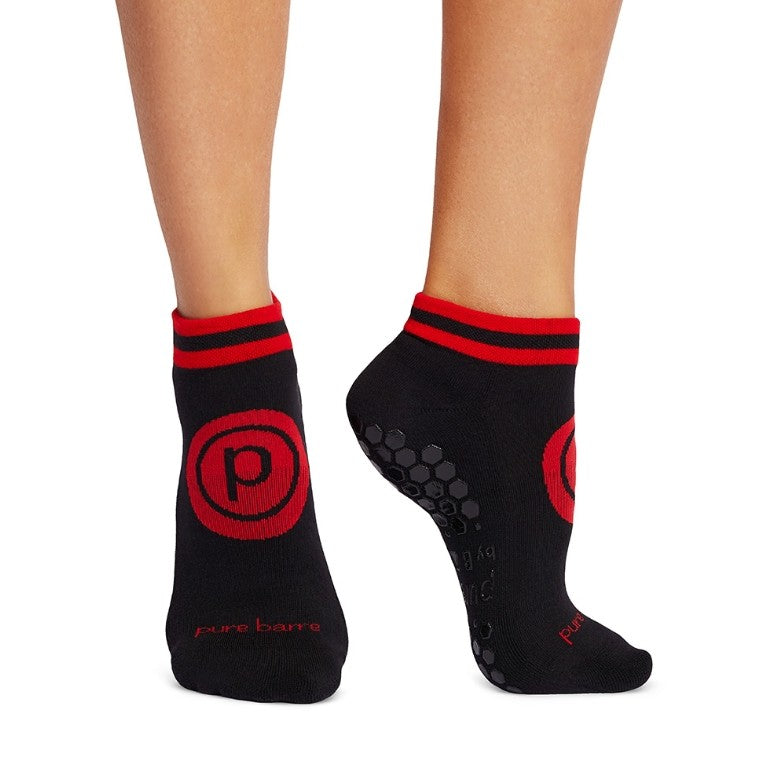 Pure Barre Black & Red Sticky Socks