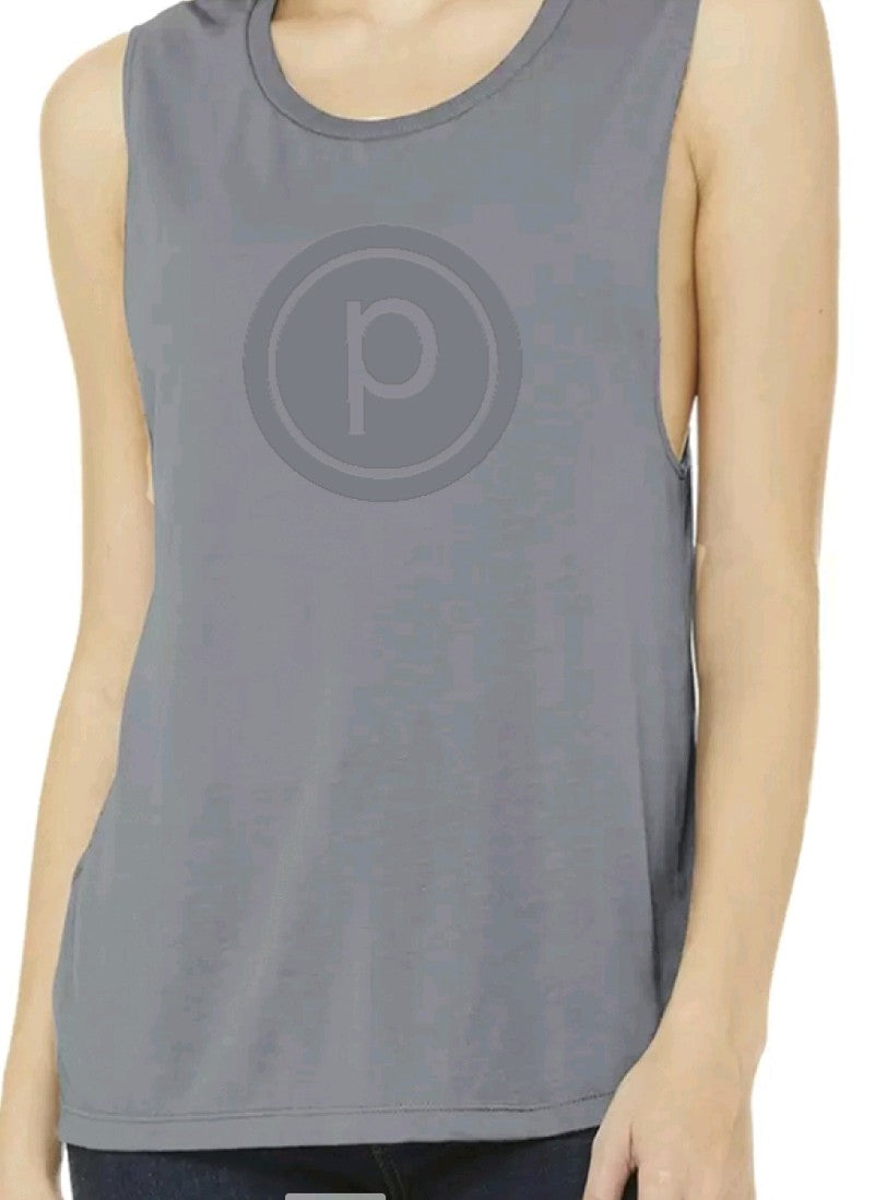 Pure Barre Circle P Embossed Muscle Tank- Gray