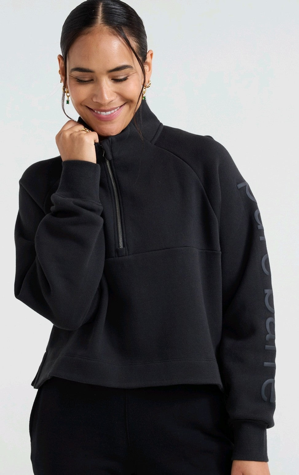 Pure Barre Puff Half Zip Pullover- Black