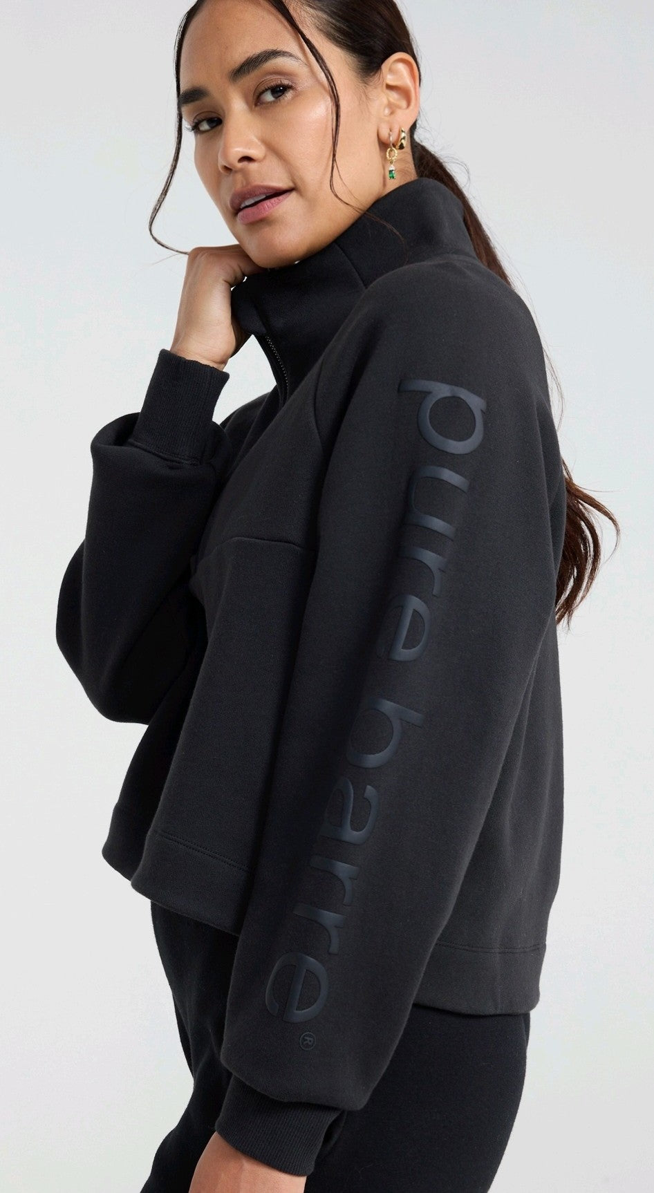 Pure Barre Puff Half Zip Pullover- Black