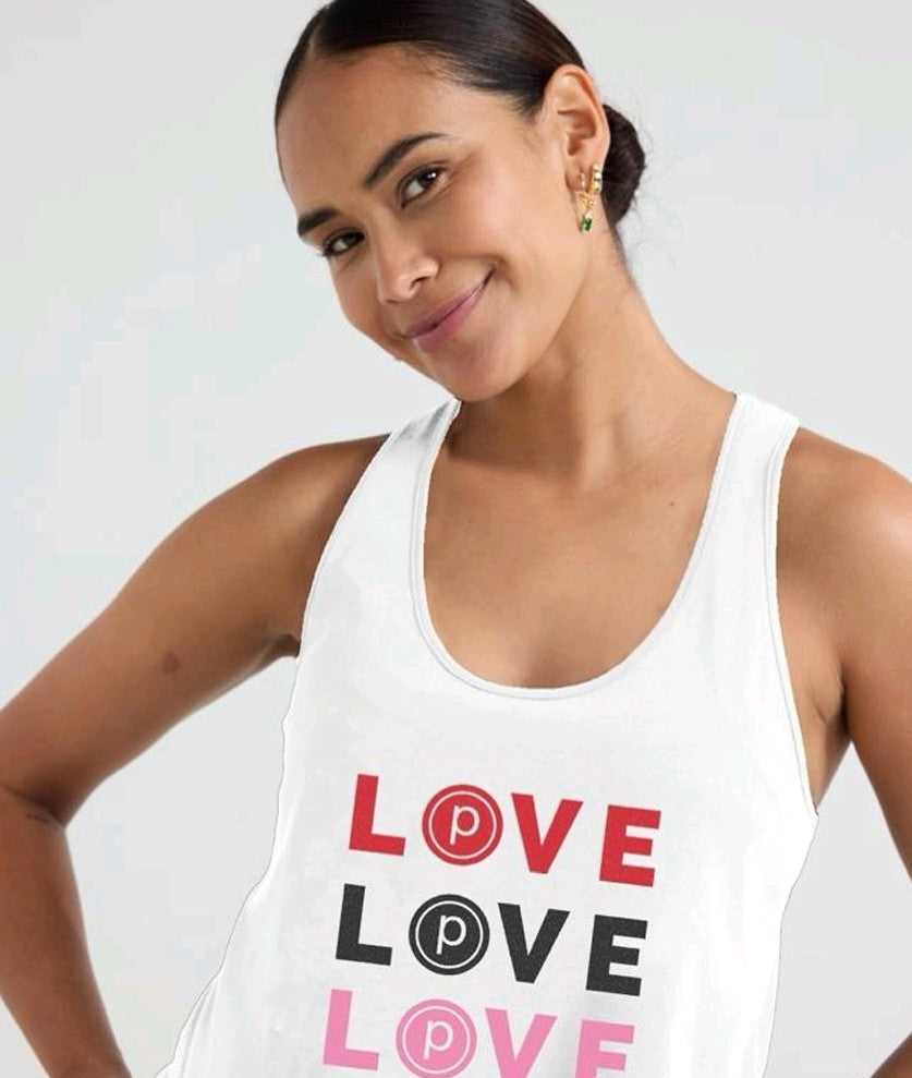Pure Barre Triple LOVE Racerback Tank- White