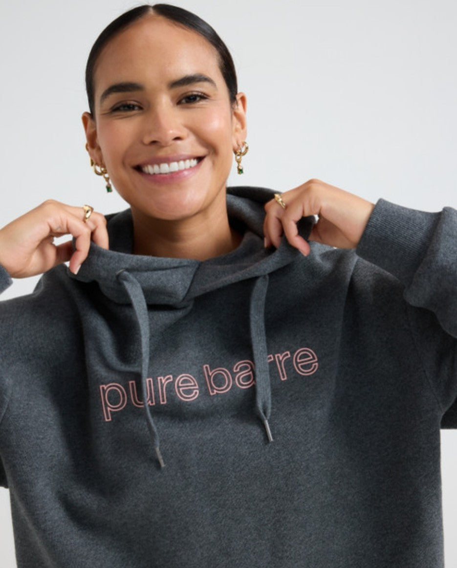 Pure Barre Outline Fleece Hoodie- Charcoal
