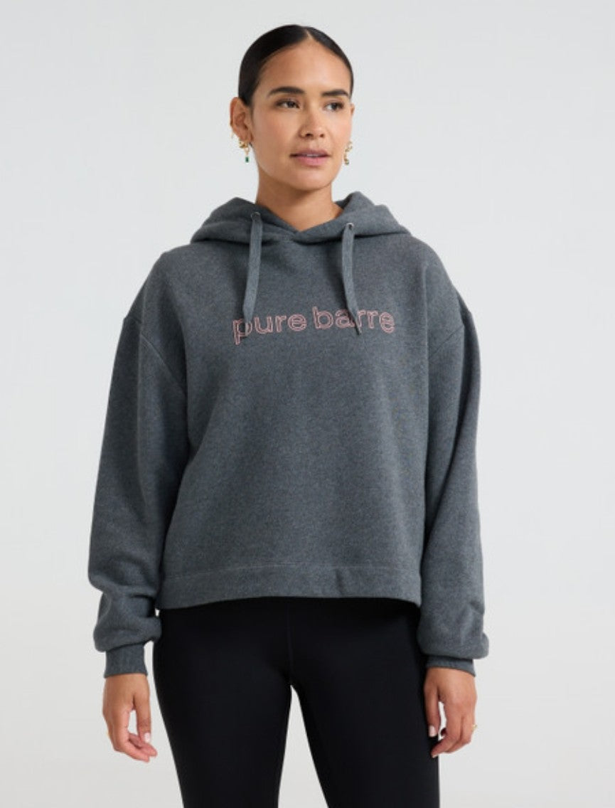 Pure Barre Outline Fleece Hoodie- Charcoal