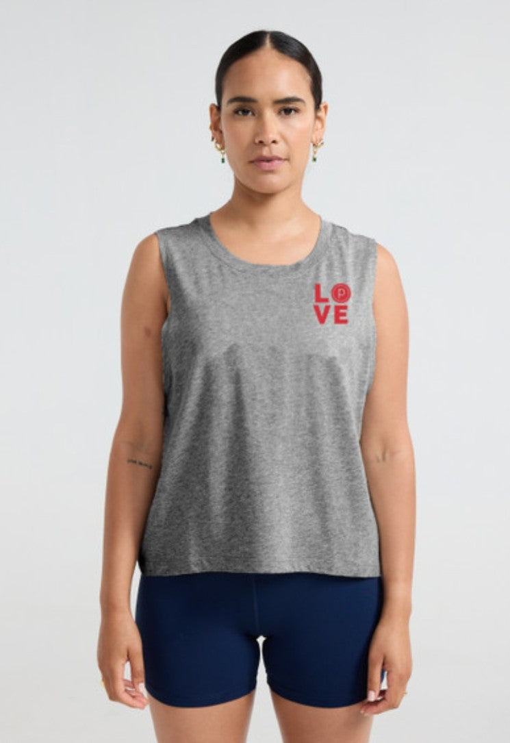 Pure Barre High Lo LOVE Muscle Tank- Gray