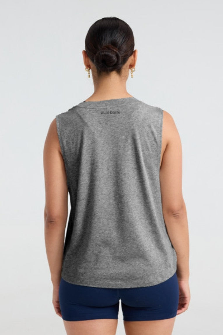 Pure Barre High Lo LOVE Muscle Tank- Gray