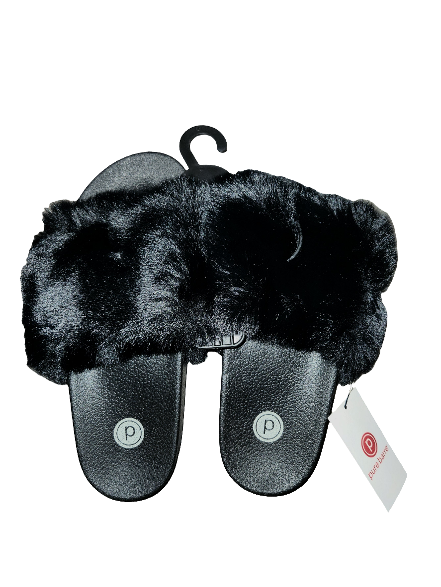 Pure Barre Faux Fur Slides- Black