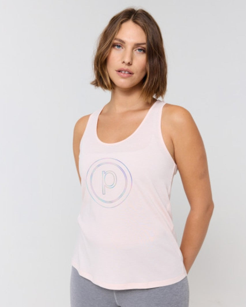 Pure Barre Iridescent Circle P Racerback Tank- Blush Pink
