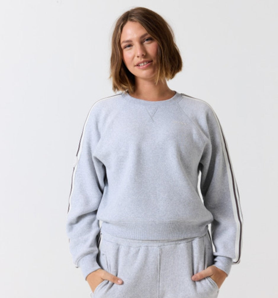 Pure Barre Striped Cozy Crewneck- Gray