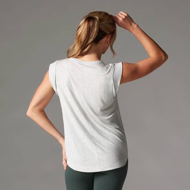 Tavi Pure Barre Varsity Cap Sleeve Muscle Tee- Ash