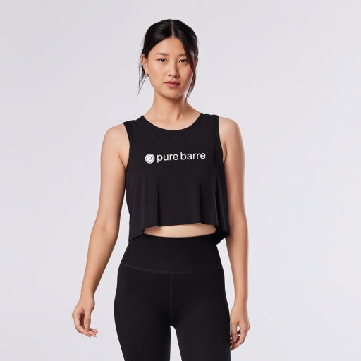 Tavi Pure Barre Circle Flatter Flow Cropped Tank- Black
