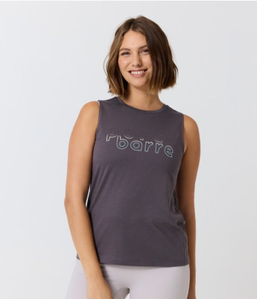 Pure Barre Ombre Letter Muscle Tank- Nightshade