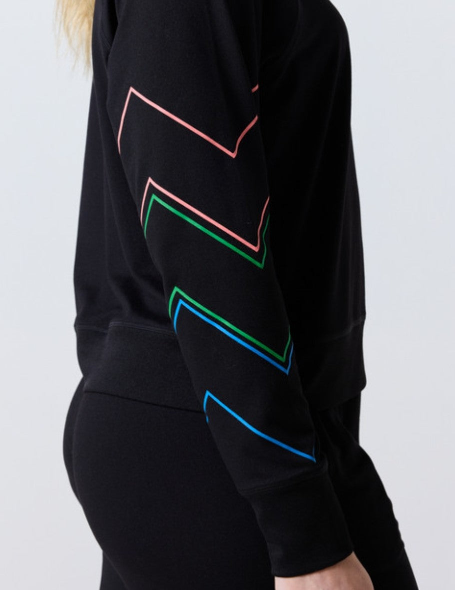 Pure Barre Lightweight Chevron Crewneck- Black