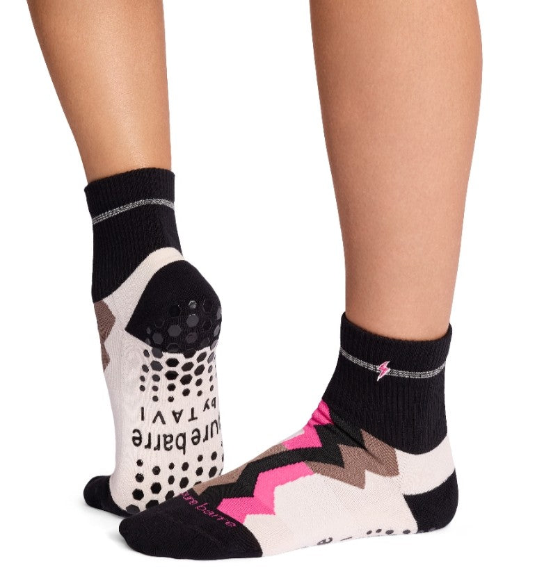 Pure Barre Aria Pink Lightning Bolt Sticky Socks