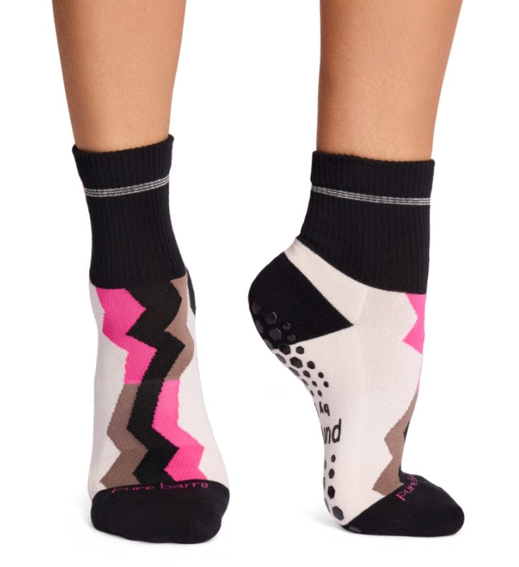 Pure Barre Aria Pink Lightning Bolt Sticky Socks