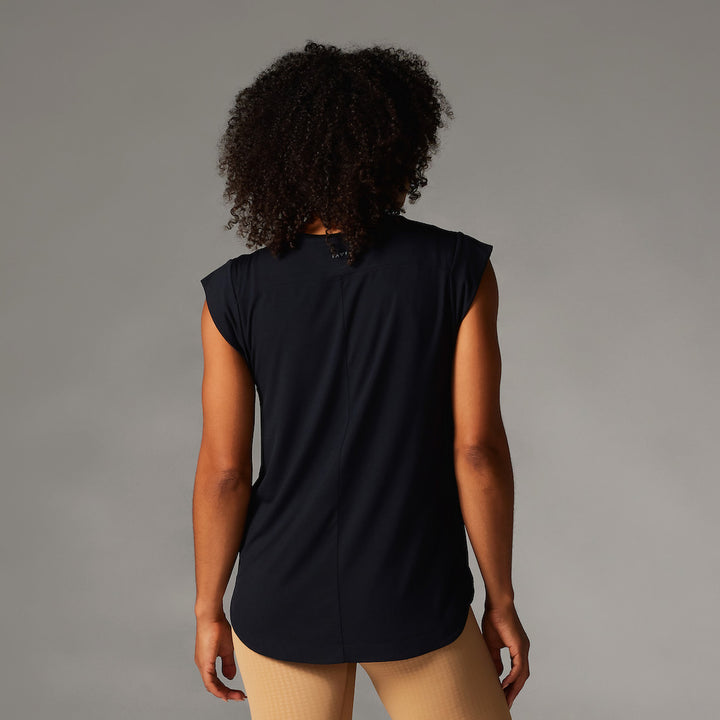 Tavi Pure Barre LTB Cap Sleeve Muscle Tee- Ebony