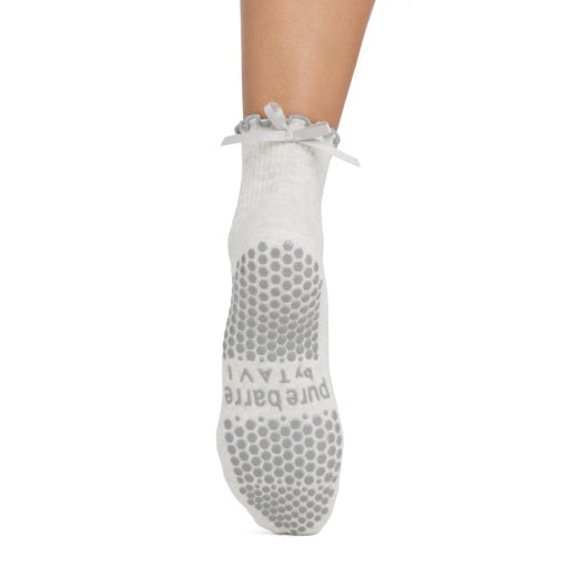 Pure Barre Aria Gray Bow Sticky Socks