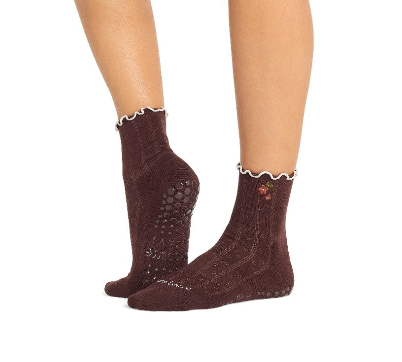 Pure Barre Aria Fall Brown Flower Ruffle Sticky Socks