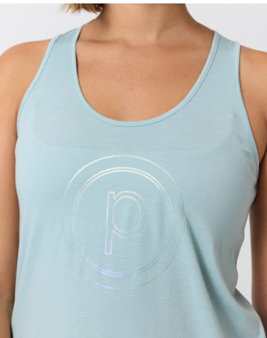 Pure Barre Iridescent Circle P Racerback Tank- Dusty Teal
