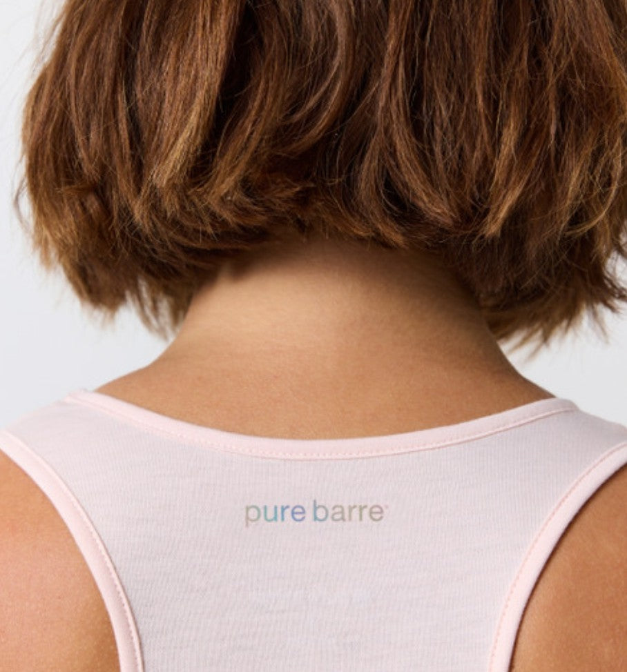 Pure Barre Iridescent Circle P Racerback Tank- Blush Pink