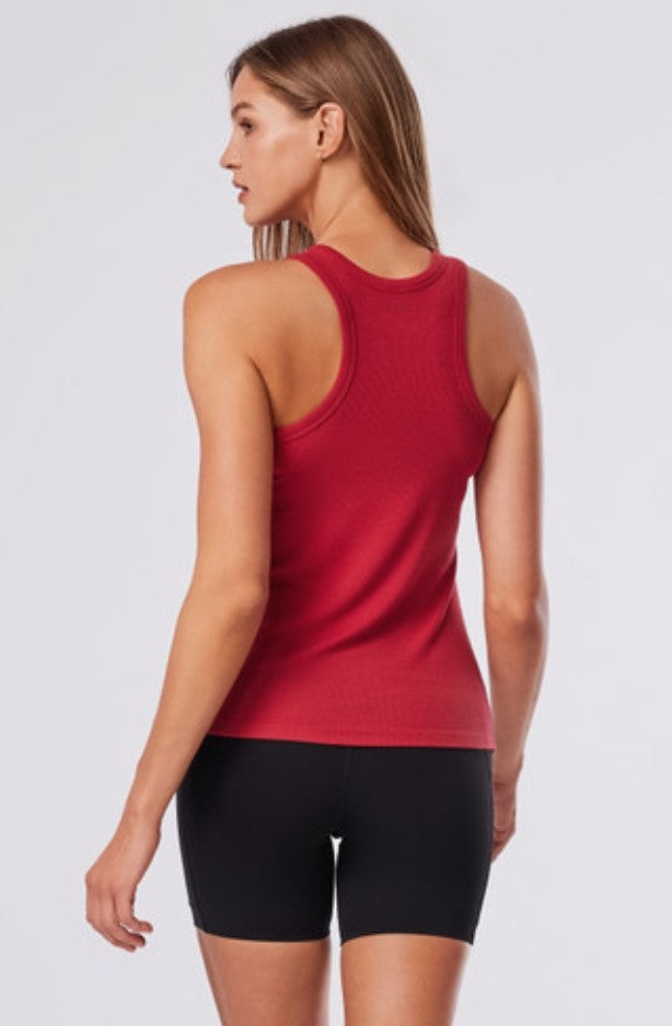 Tavi Circle P Outline Ribbed Tank- Ruby