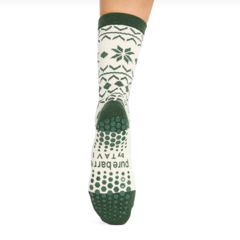 Pure Barre Evergreen Argyle Sticky Crew Socks