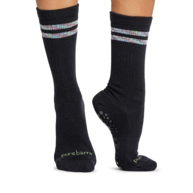 Pure Barre Black Spacedye Stripe Crew Socks