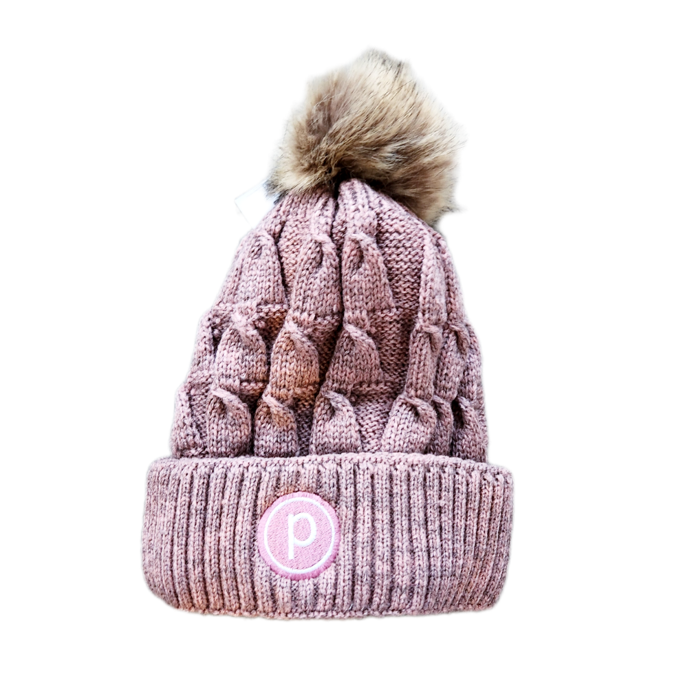 Pure Barre Winter Fur Pom Knit Hat - Rose