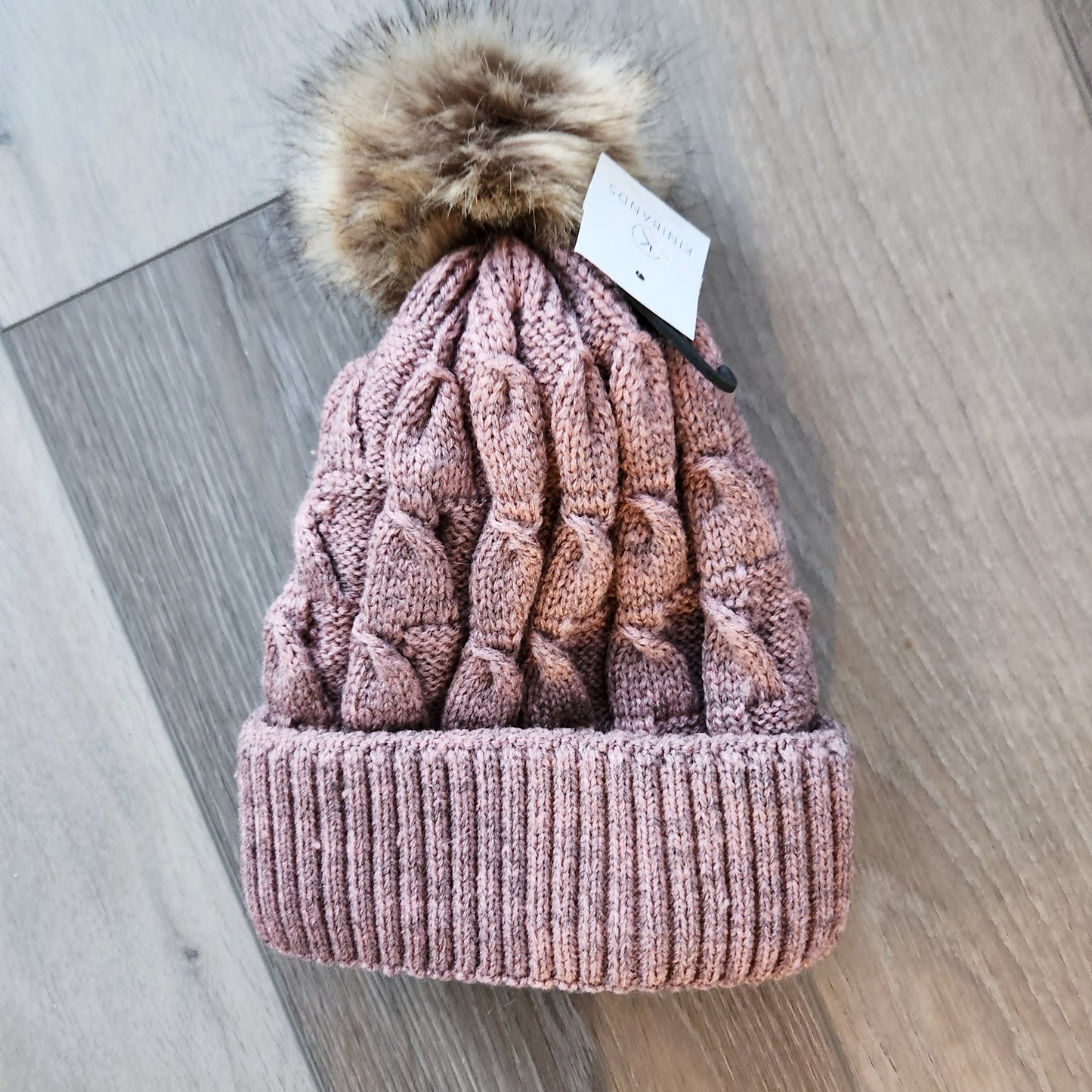 Pure Barre Winter Fur Pom Knit Hat - Rose