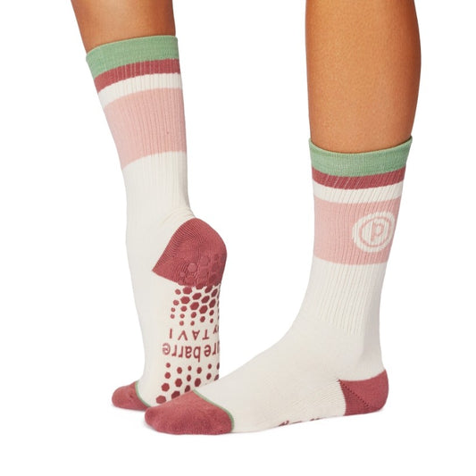 Pure Barre Natural Mauve Stripe Sticky Crew Socks