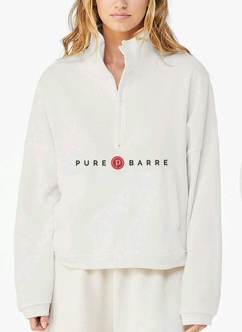 Pure Barre Embroidered Half Zip Pullover- Ivory