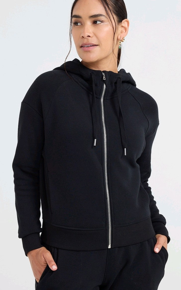 Pure Barre Cozy Zip Front Hoodie- Black