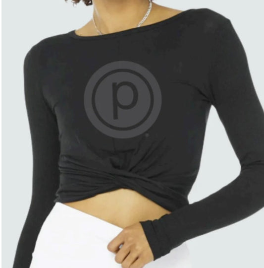 Pure Barre Long Sleeve Twist Front Top- Black