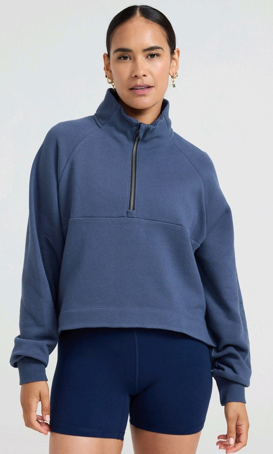 ONLY ONE- Pure Barre Puff Half Zip Pullover- Navy