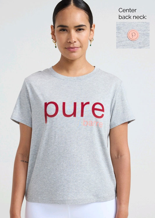 Pure Barre Flocked Short Sleeve Tee- Gray