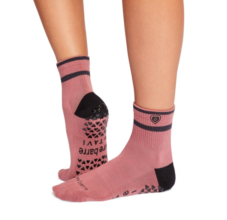 Pure Barre Mauve Heart Low Crew Sticky Socks