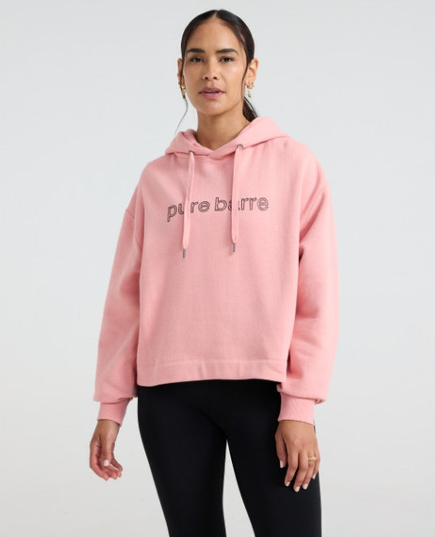 Pure Barre Outline Fleece Hoodie- Salmon