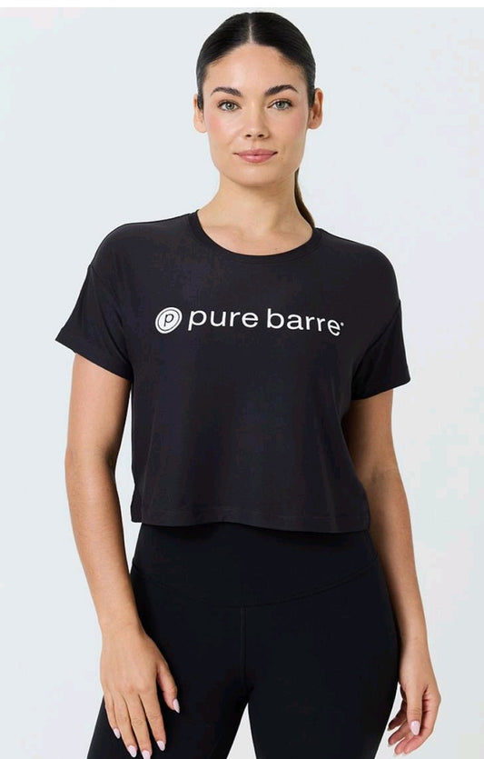 Pure Barre Short Sleeve Cropped Tee- Black