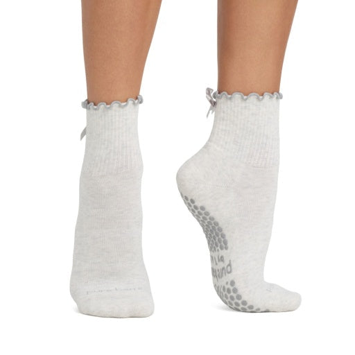 Pure Barre Aria Gray Bow Sticky Socks