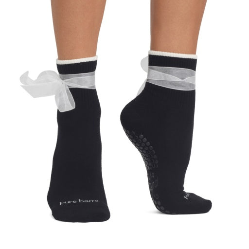 Pure Barre Aria Black with White Bow Sticky Socks
