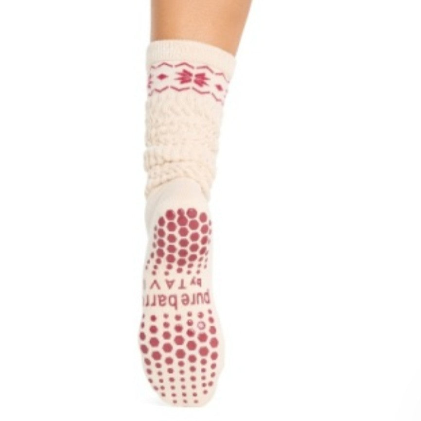 Pure Barre Cranberry Argyle Sticky Crew Socks