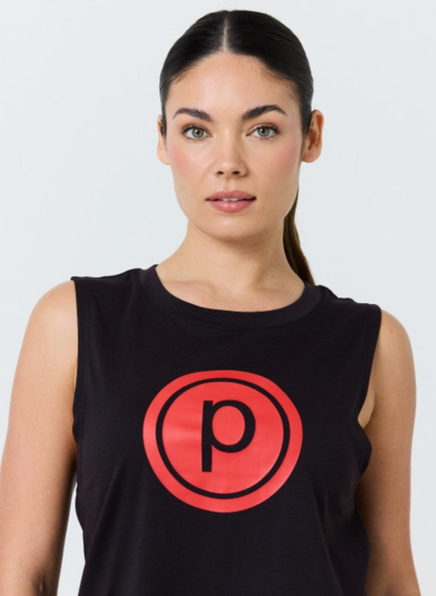 Pure Barre Cicle P High Low Tank- Black/Red