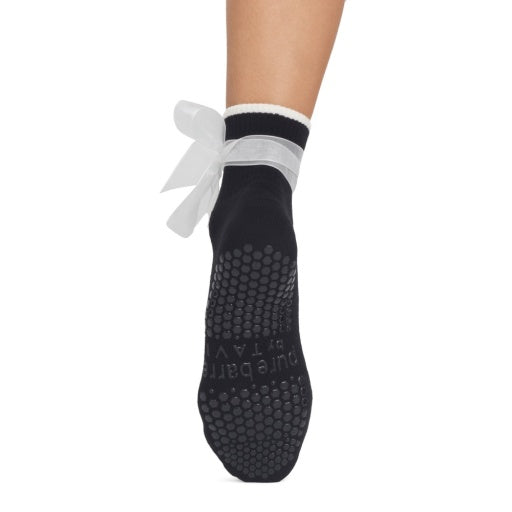 Pure Barre Aria Black with White Bow Sticky Socks