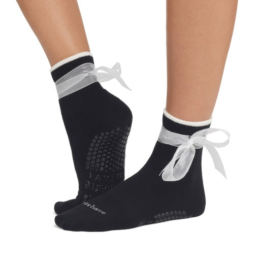 Pure Barre Aria Black with White Bow Sticky Socks