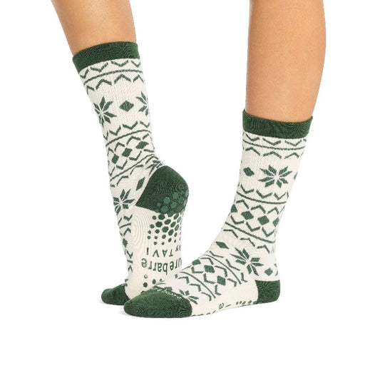 Pure Barre Evergreen Argyle Sticky Crew Socks