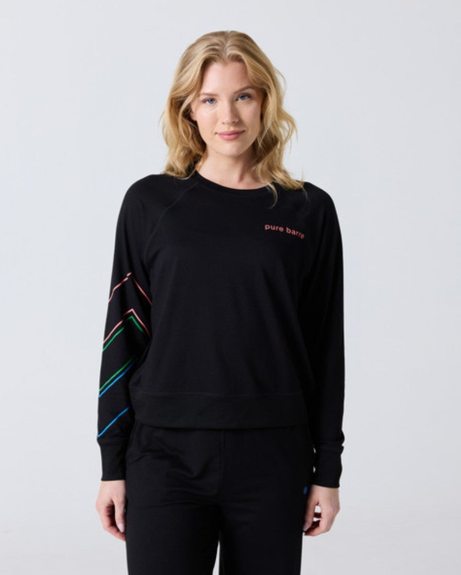 Pure Barre Lightweight Chevron Crewneck- Black