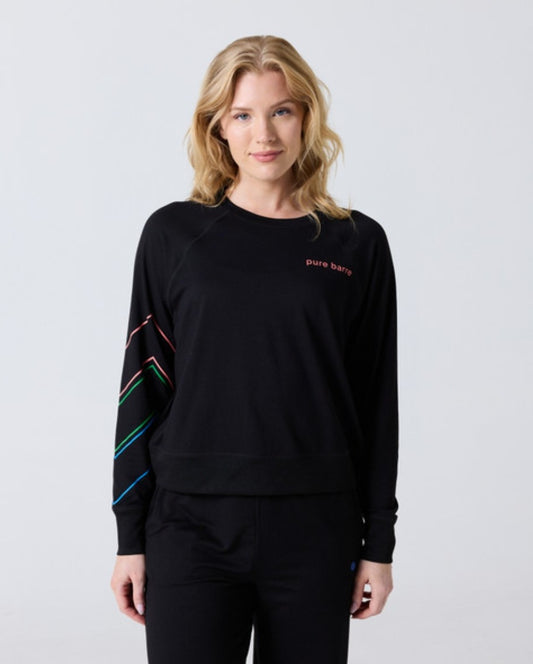 Pure Barre Lightweight Chevron Crewneck- Black
