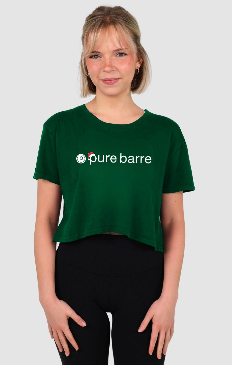 Pure Barre Santa Hat Cropped Tee-Green