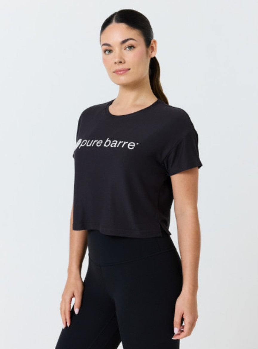 Pure Barre Short Sleeve Cropped Tee- Black